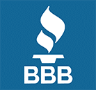BBB accredited logo in white text and blue background