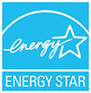 Energy Star logo in white text and baby blue background